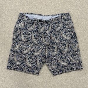 Brooks Brothers Bermuda Short Mens Size 34 (Fit 35) Linen Blend Blue Paisley AOP